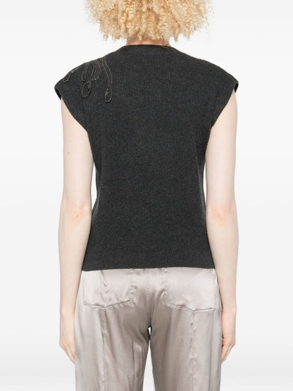 Brunello Cucinelli Ribbed Cashmere Sleeveless Tank Top Black Black