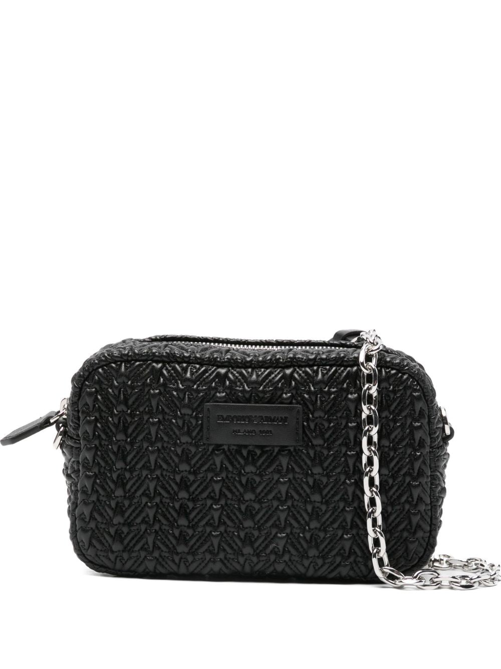 Emporio Armani Embossed Chevron Camera Bag with Chain Strap Black