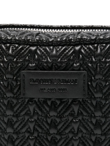 Emporio Armani Embossed Chevron Camera Bag with Chain Strap Black