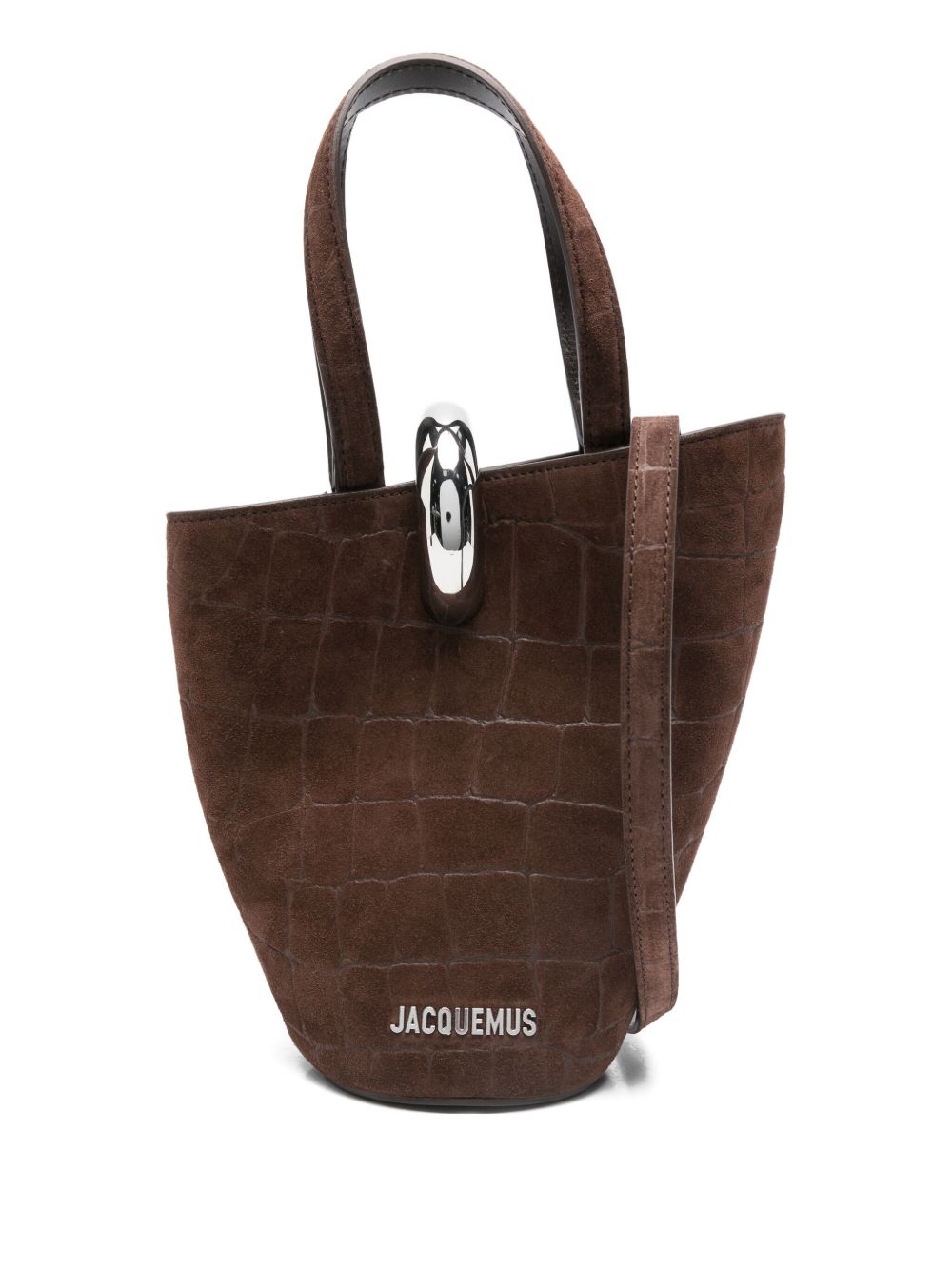 Jacquemus Le Petit Bambola Crocodile-Effect Ring-Detail Tote Bag Brown