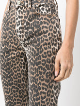 Ganni Leopard-Print Organic-Cotton Cropped Jeans Brown