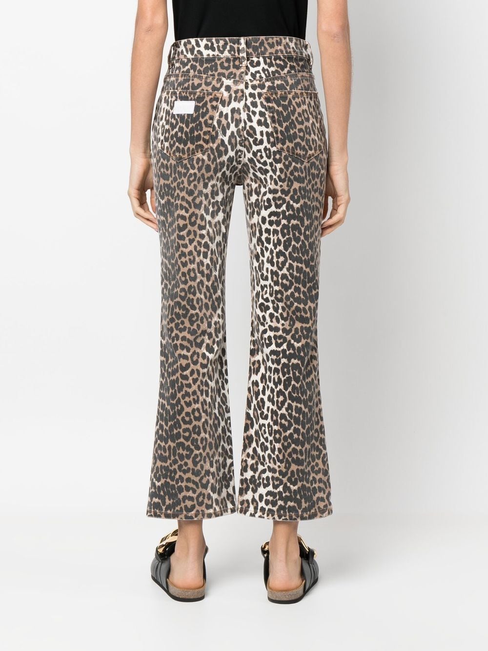 Ganni Leopard-Print Organic-Cotton Cropped Jeans Brown