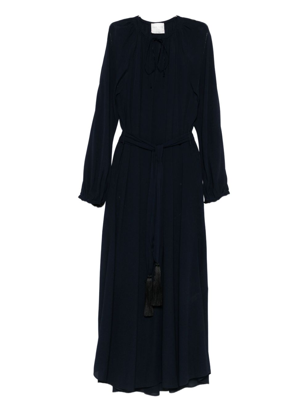Forte Forte Navy Tie-Neck Crepe de Chine Long Dress Blue