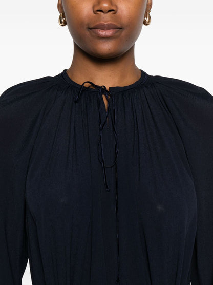 Forte Forte Navy Tie-Neck Crepe de Chine Long Dress Blue
