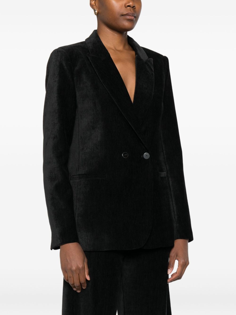Forte Forte Velvet Double-Breasted Peak Lapel Blazer Black
