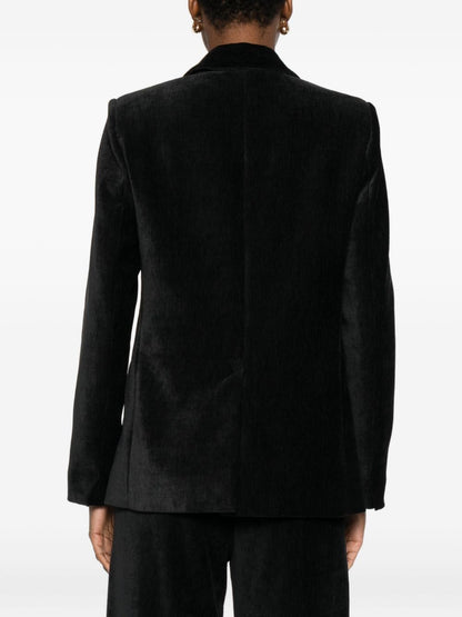 Forte Forte Velvet Double-Breasted Peak Lapel Blazer Black