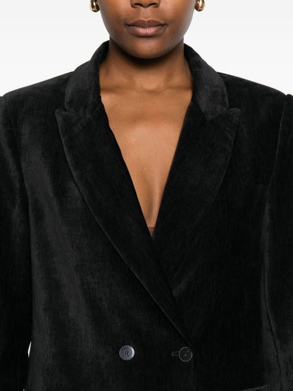 Forte Forte Velvet Double-Breasted Peak Lapel Blazer Black
