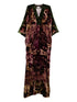 Pierre Louis Mascia Velvet V-Neck Midi Dress with Green Trim Bordeaux