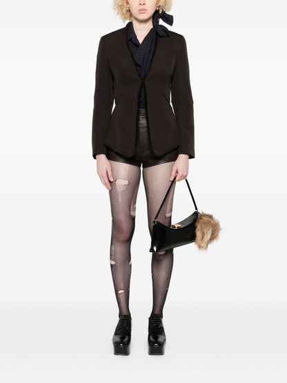 Alexander McQueen V-Neck Wool Fringed-Hem Jacket Brown