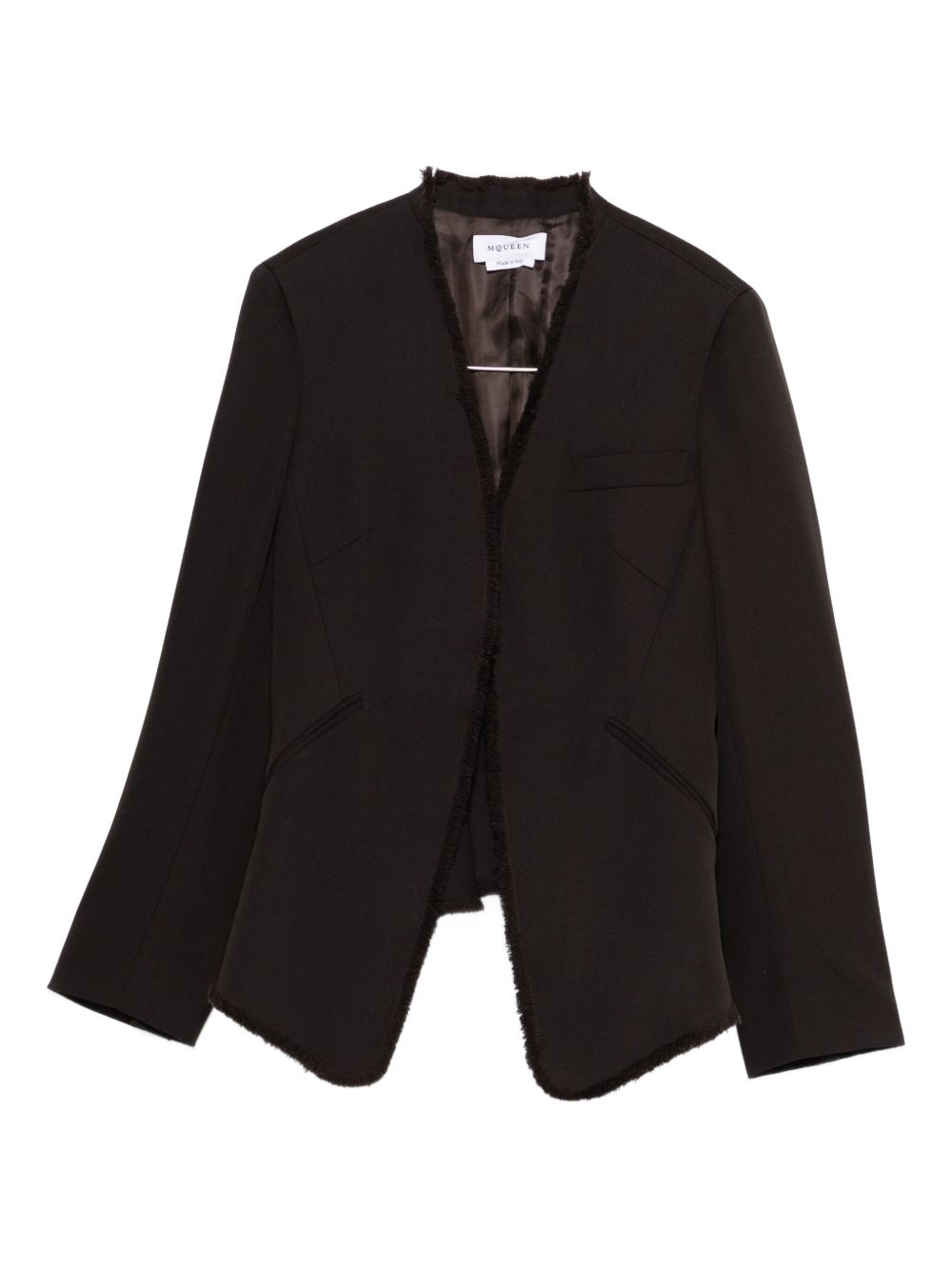 Alexander McQueen V-Neck Wool Fringed-Hem Jacket Brown