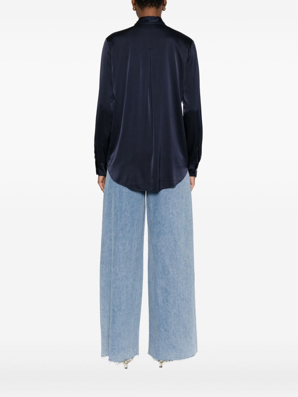 Forte Forte Silk-Blend Curved Hem Shirt Blue