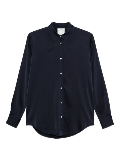 Forte Forte Silk-Blend Curved Hem Shirt Blue