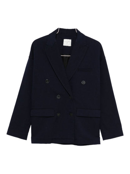 Forte Forte Double-Breasted Wool Jacket in Navy Blue Blue