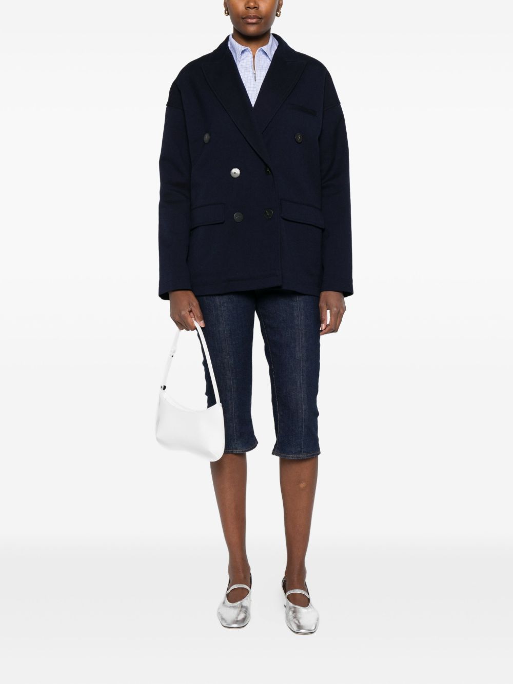 Forte Forte Double-Breasted Wool Jacket in Navy Blue Blue