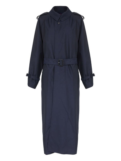 Maison Margiela Double-Breasted Wool-Blend Trench Coat Blue Blue
