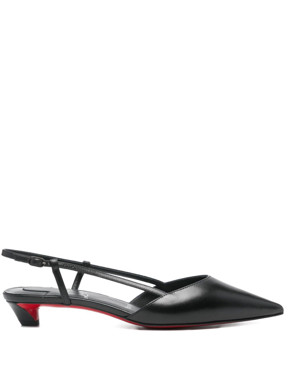 Christian Louboutin With Heel Black Leather Pointed-Toe Slingback Pumps Black