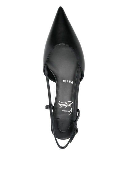 Christian Louboutin With Heel Black Leather Pointed-Toe Slingback Pumps Black