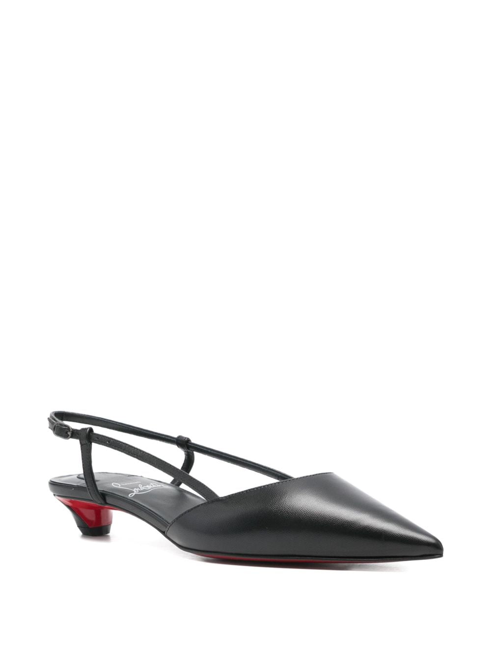 Christian Louboutin With Heel Black Leather Pointed-Toe Slingback Pumps Black