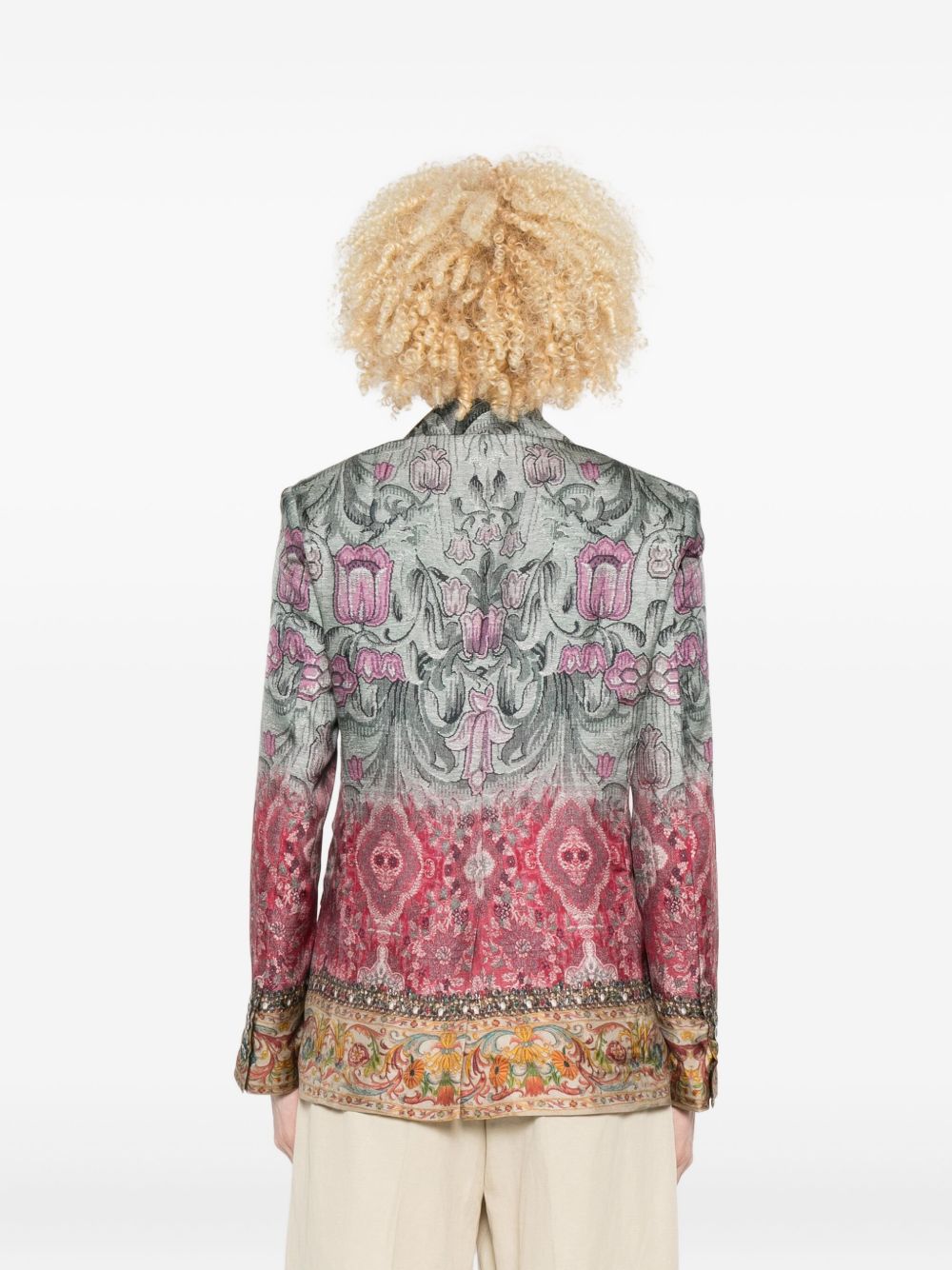 Pierre Louis Mascia Single-Breasted Silk Floral Ombré Jacket Multicolour