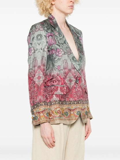 Pierre Louis Mascia Single-Breasted Silk Floral Ombré Jacket Multicolour