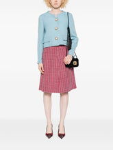 Valentino Cropped Baby Blue Collarless Jacket with Gold Buttons Clear Blue