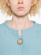 Valentino Cropped Baby Blue Collarless Jacket with Gold Buttons Clear Blue