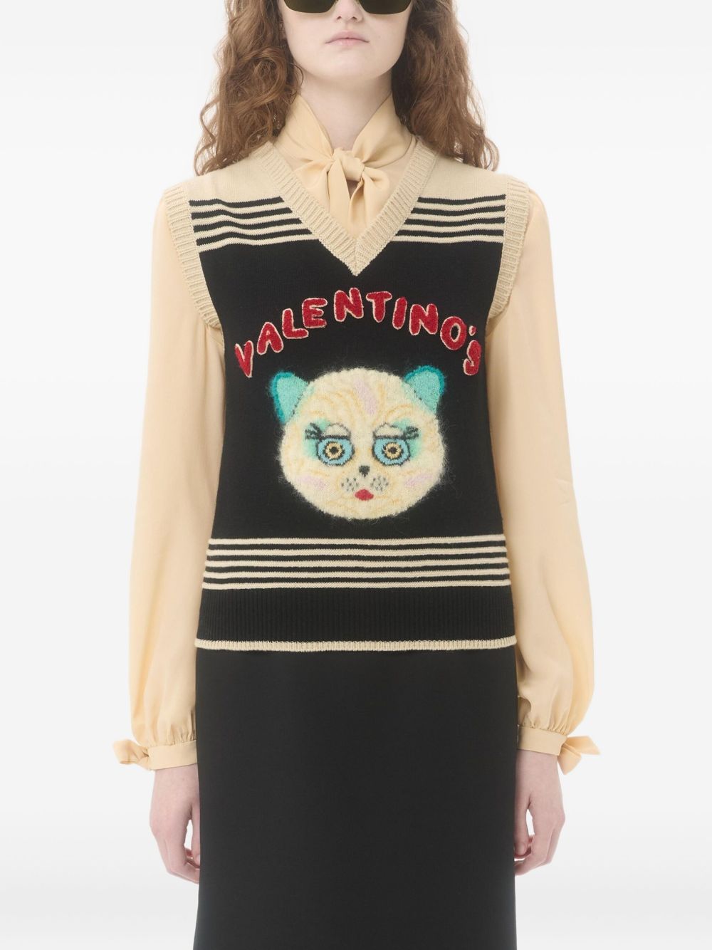 Valentino Le Chat De La Maison Wool Vest with Cat Motif Black Black
