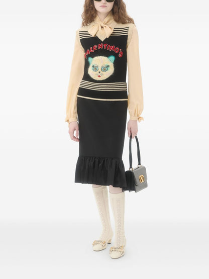 Valentino Le Chat De La Maison Wool Vest with Cat Motif Black Black