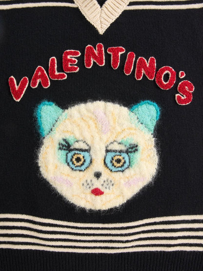 Valentino Le Chat De La Maison Wool Vest with Cat Motif Black Black