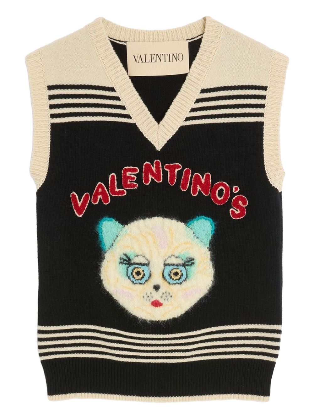 Valentino Le Chat De La Maison Wool Vest with Cat Motif Black Black