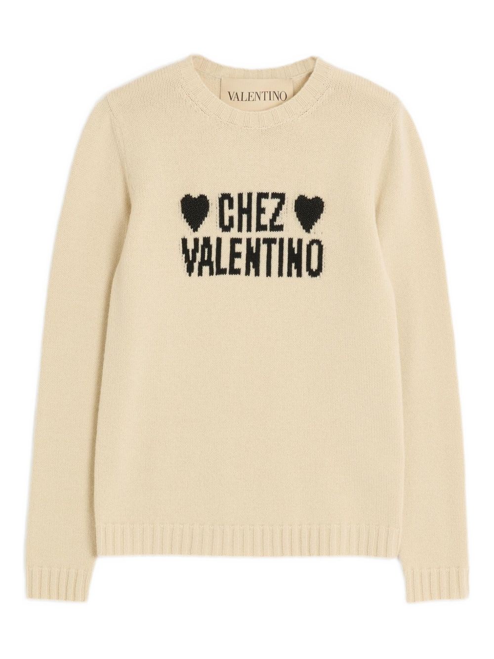 Valentino Embroidered Virgin Wool Sweater Beige