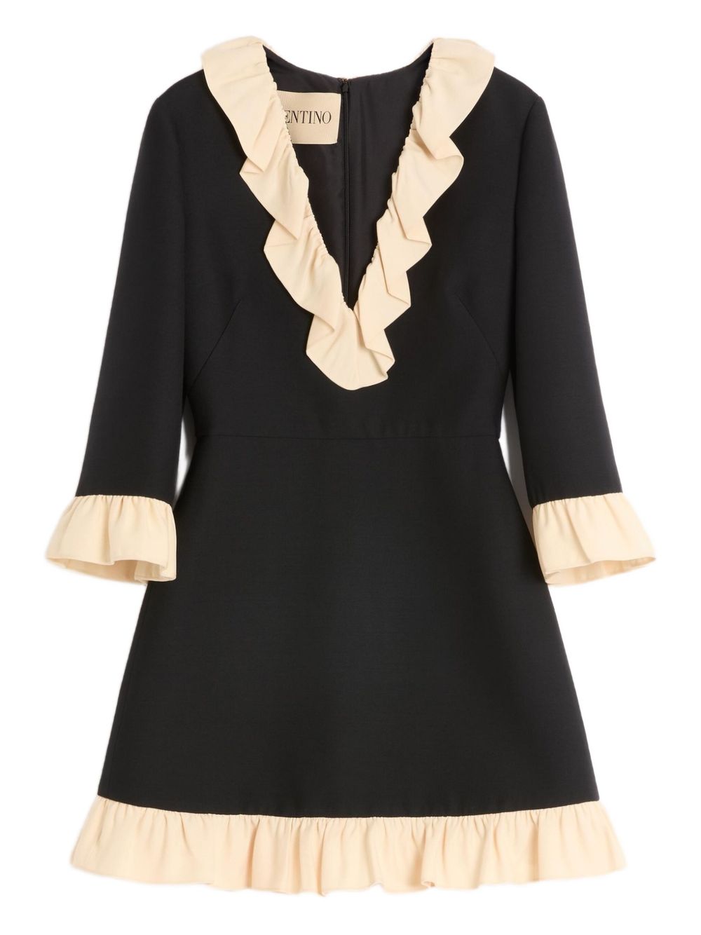 Valentino Ruffle-Trim Wool and Silk Mini Dress Black Black