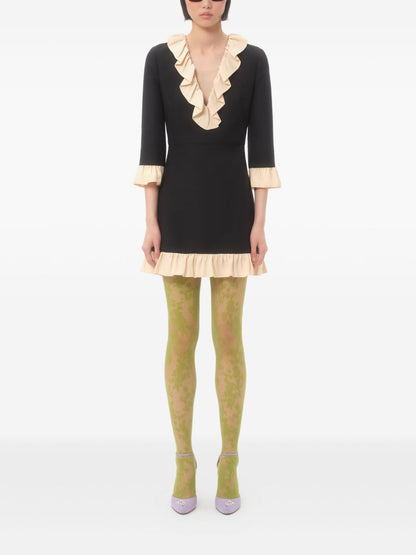 Valentino Ruffle-Trim Wool and Silk Mini Dress Black Black