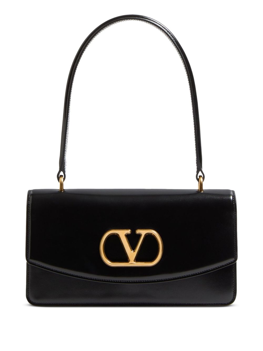 Valentino Garavani Vain Glossy Calfskin Handle Bag Black