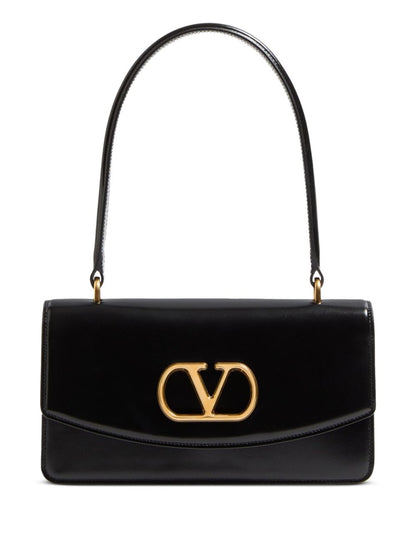 Valentino Garavani Vain Glossy Calfskin Handle Bag Black