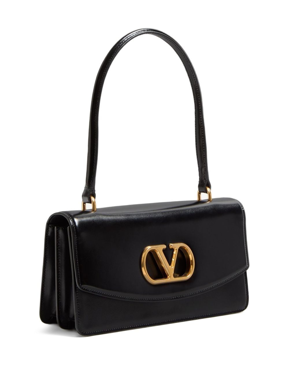 Valentino Garavani Vain Glossy Calfskin Handle Bag Black