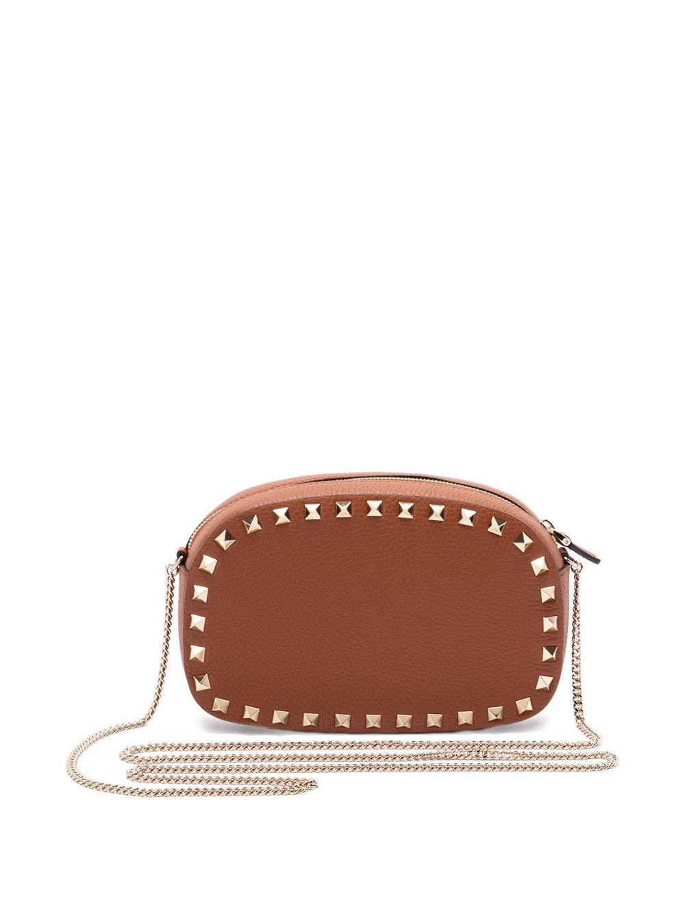 Valentino Garavani Rockstud Brown Calf Leather Mini Clutch With Gold-Tone Studs Leather Brown