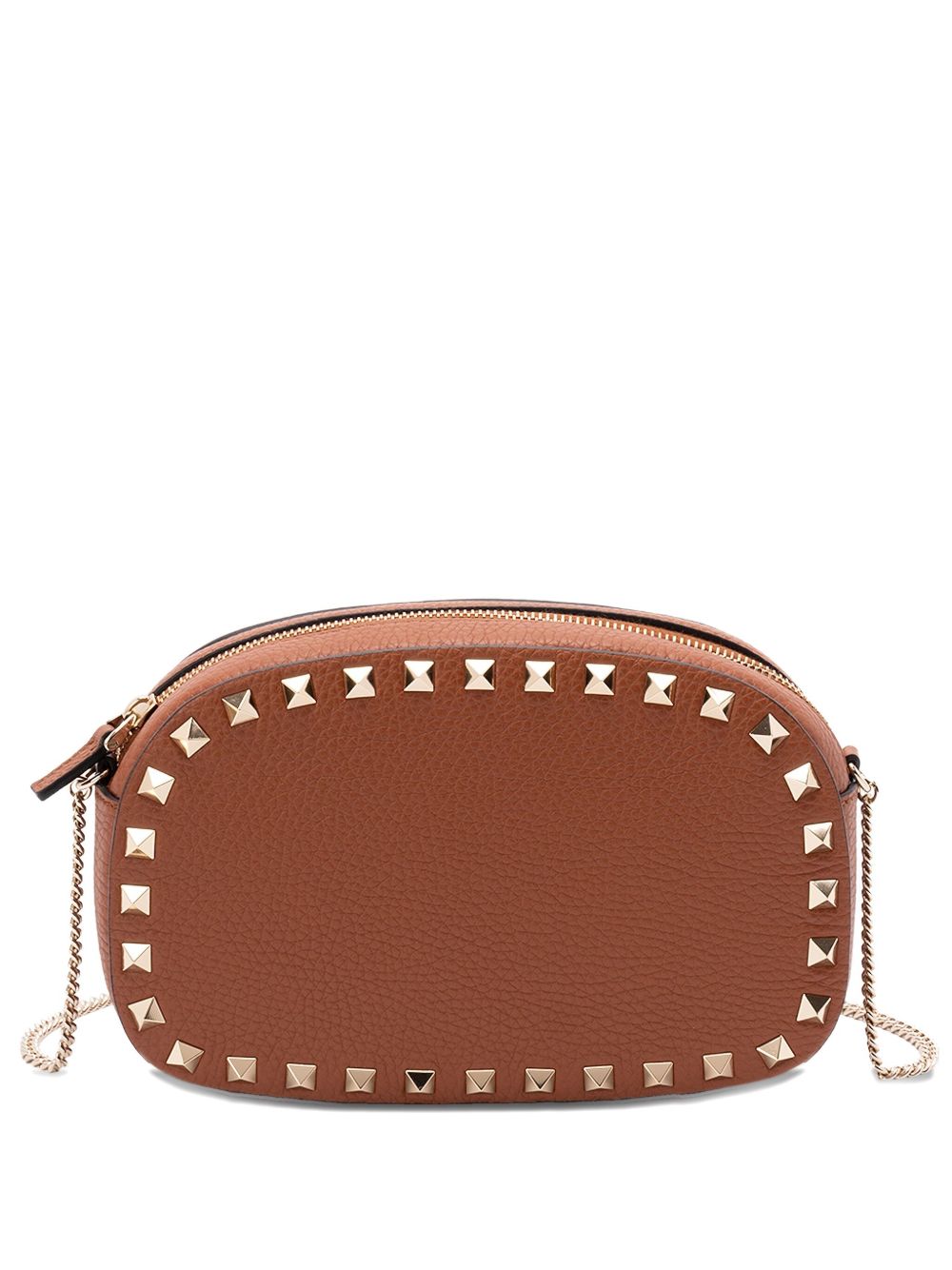 Valentino Garavani Rockstud Brown Calf Leather Mini Clutch With Gold-Tone Studs Leather Brown