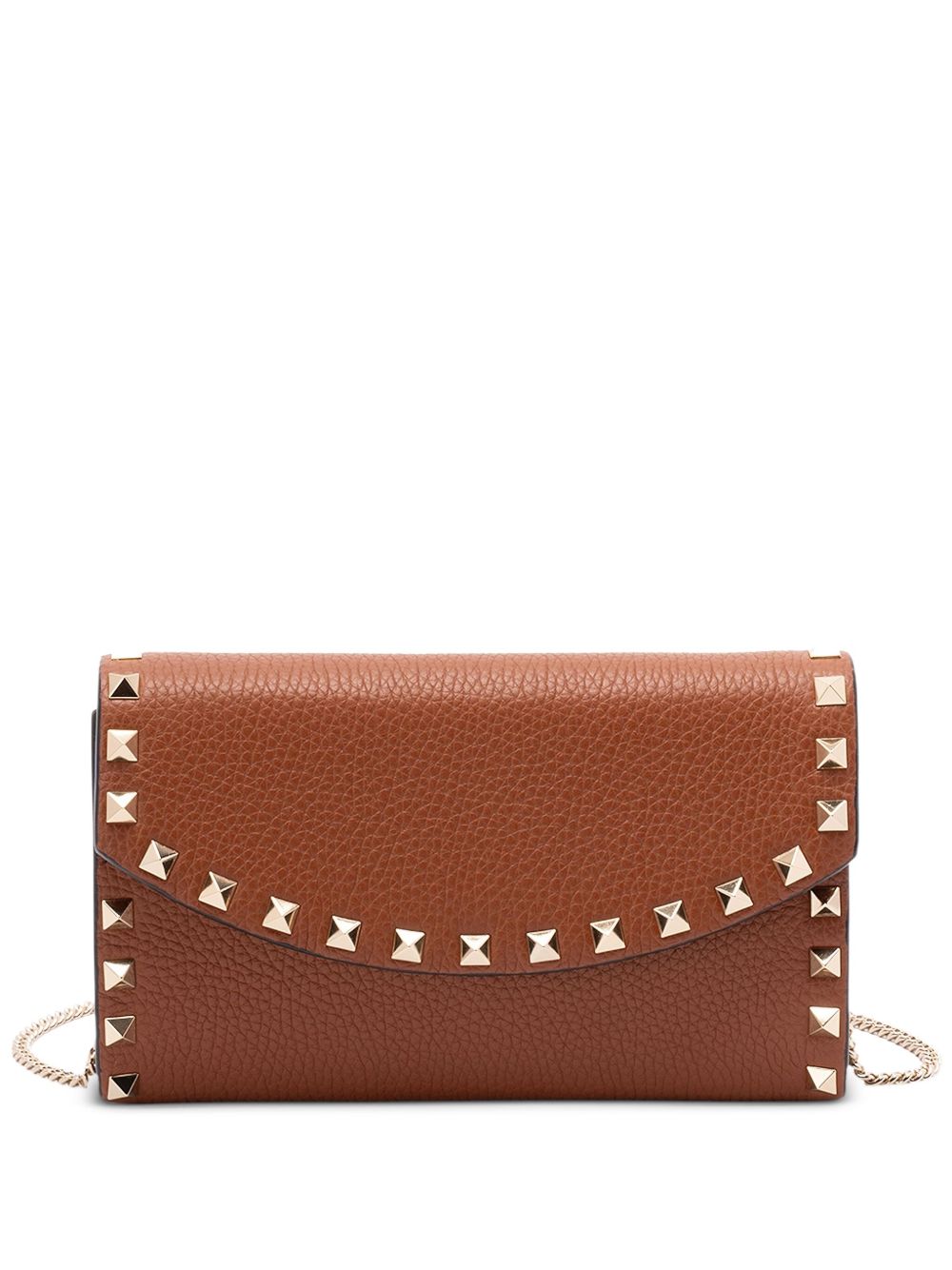 Valentino Garavani Rockstud Leather Chain Wallet Brown