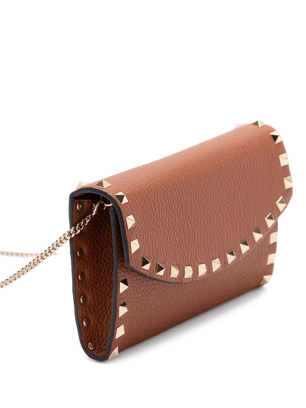 Valentino Garavani Rockstud Leather Chain Wallet Brown