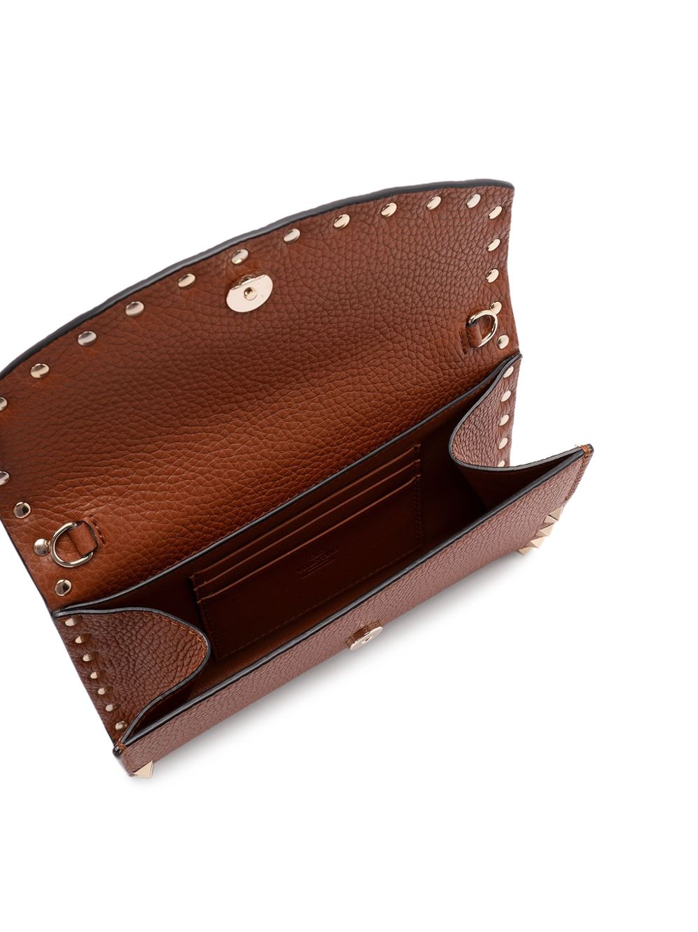 Valentino Garavani Rockstud Leather Chain Wallet Brown
