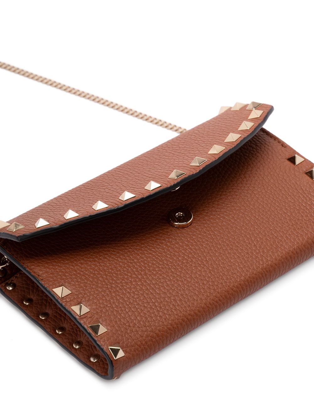 Valentino Garavani Rockstud Leather Chain Wallet Brown