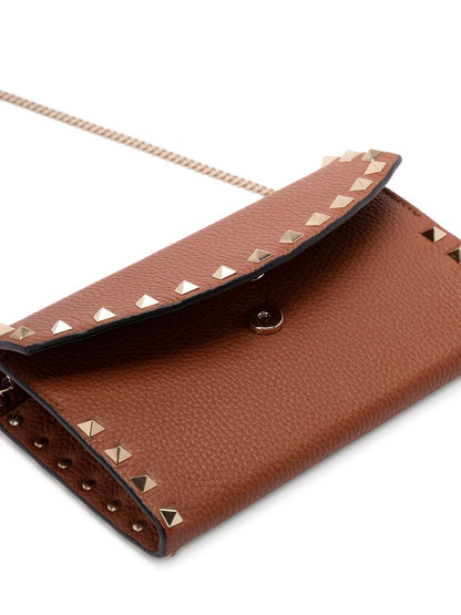 Valentino Garavani Rockstud Leather Chain Wallet Brown