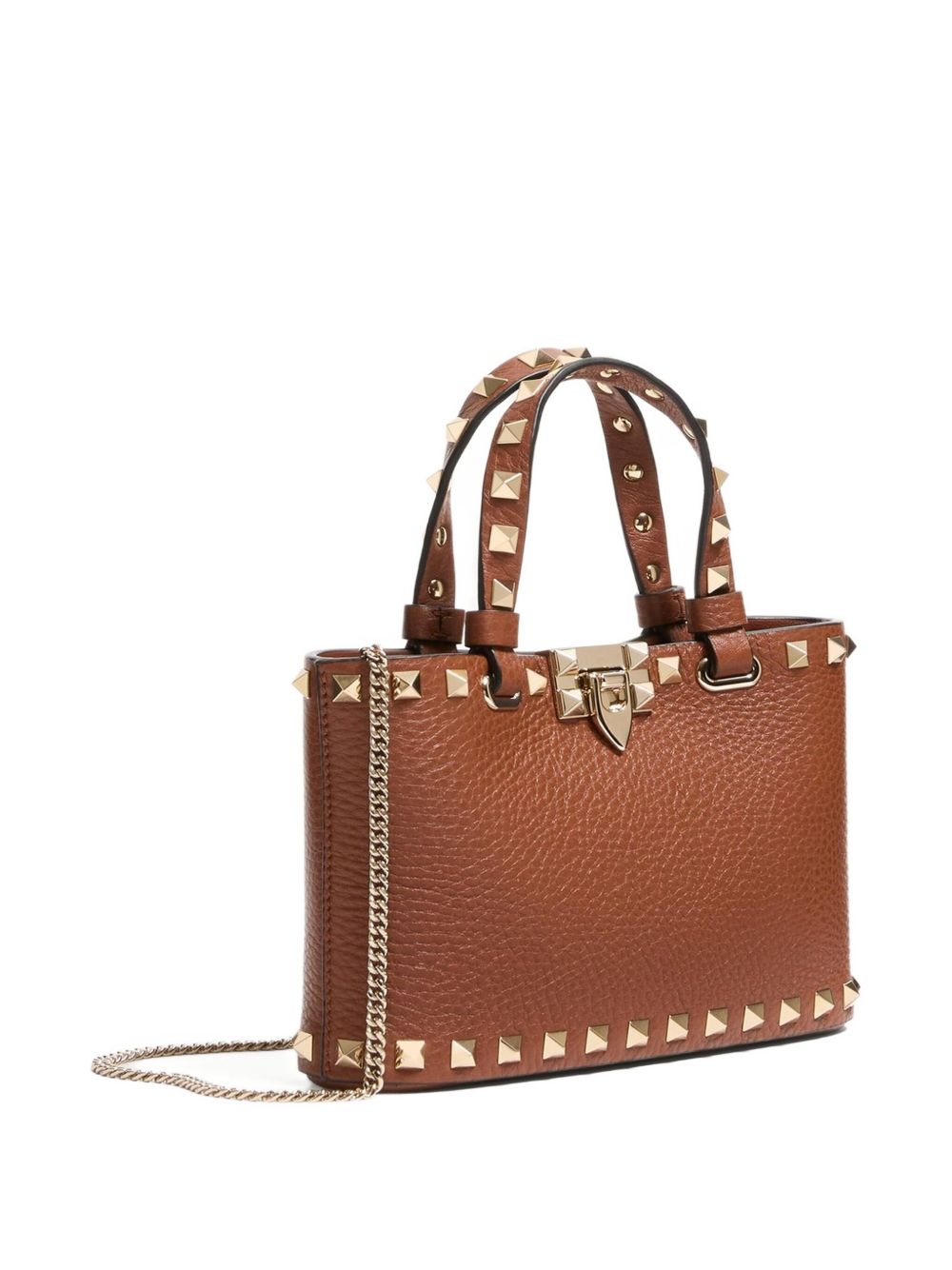 Valentino Garavani Rockstud Grainy Calfskin Mini Clutch Bag Leather Brown