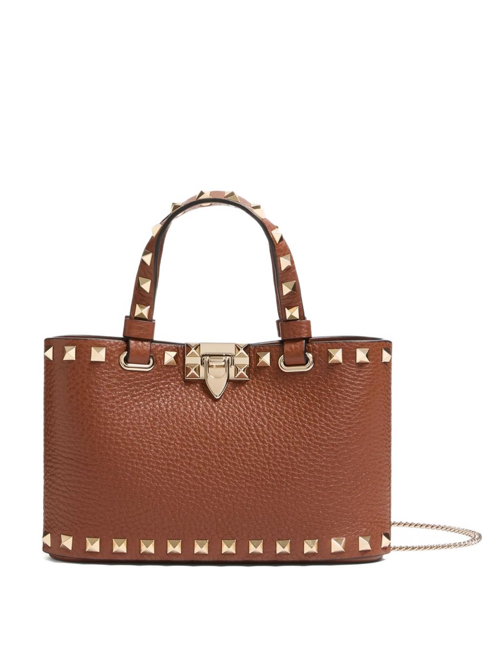 Valentino Garavani Rockstud Grainy Calfskin Mini Clutch Bag Leather Brown