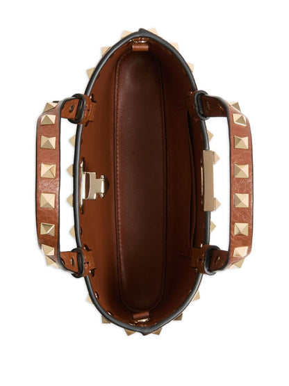 Valentino Garavani Rockstud Grainy Calfskin Mini Clutch Bag Leather Brown