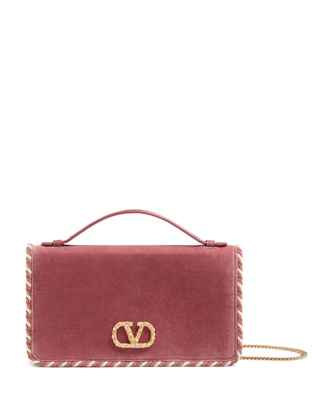 Valentino Garavani VLogo Signature Velvet Wallet on Chain Clutch Powder