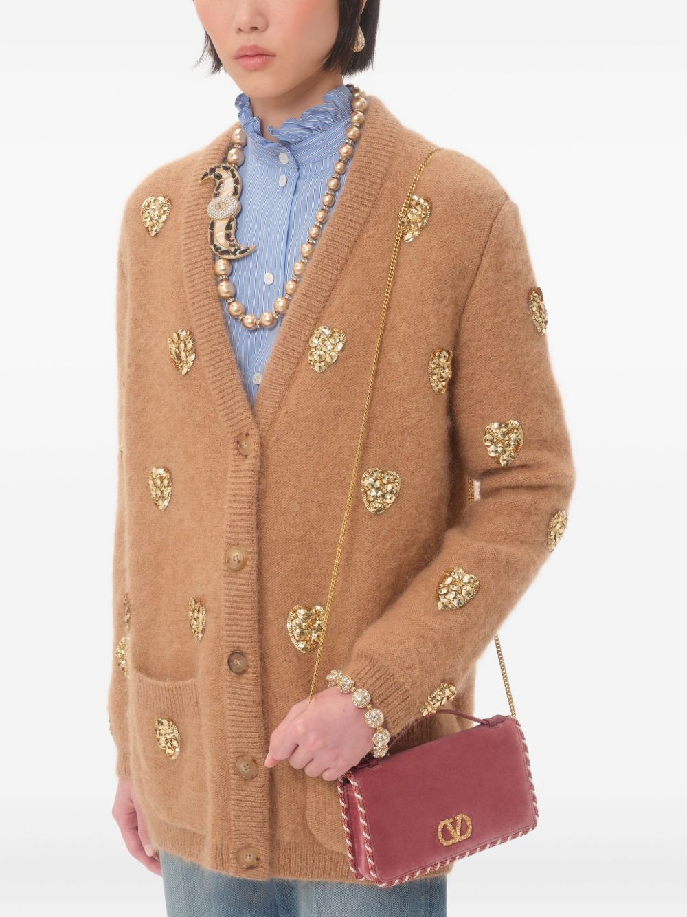 Valentino Garavani VLogo Signature Velvet Wallet on Chain Clutch Powder