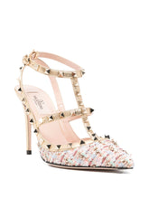 Valentino Garavani Rockstud Tweed Slingback Pumps with Heel Powder