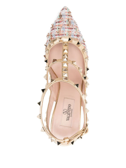 Valentino Garavani Rockstud Tweed Slingback Pumps with Heel Powder